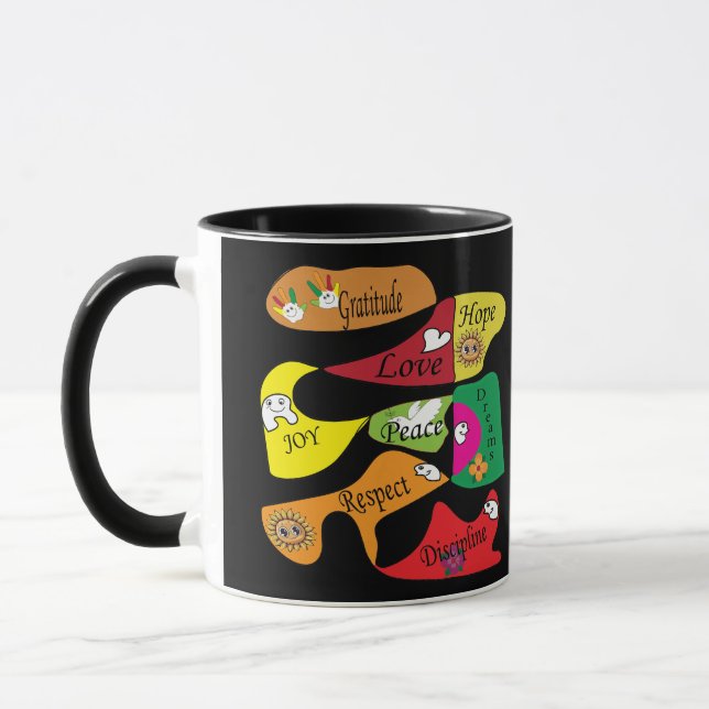 Peace Joy Love Inspirational Quote Coffee Mug (Gauche)