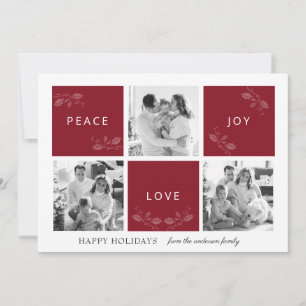 Peace Joy Love Maroon Photo Collage Carte de vacan