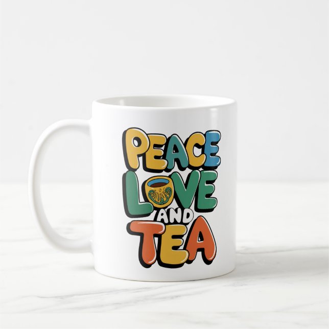 "Peace, Love and Tea - Retro Mug Design for Tea (Gauche)