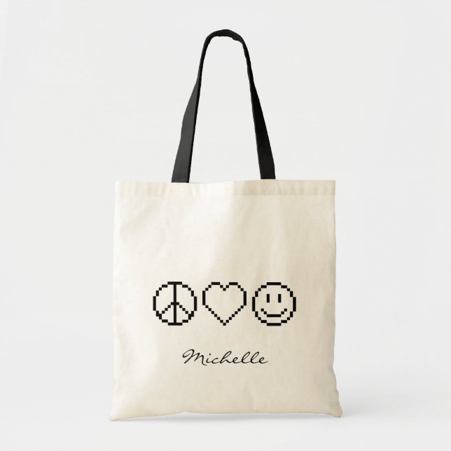 Peace love bonheur pixel art sac fourre-tout (Devant)