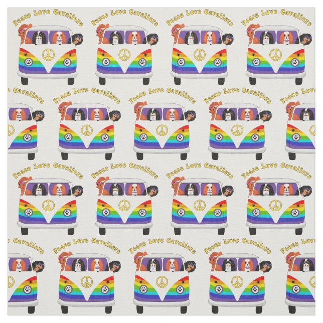 Peace Love Cavaliers Le Roi Charles Spaniel Tissu (Échantillon)
