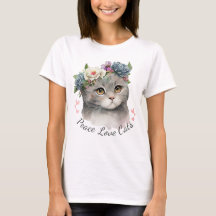 Peace love Chat T-Shirt pour femmes