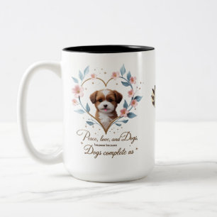 Peace Love Dogs Cute Puppy Mug - Deux Tons 15 oz