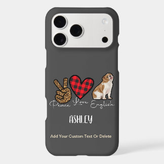 Peace Love English Bulldog Plaid mignon Amoureux d