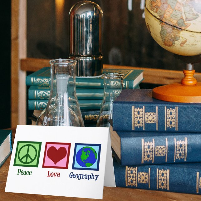 Peace Love Geography Teacher World Map Card (Créateur téléchargé)