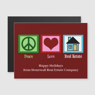 Peace Love Immobilier Red Christmas Magnet Card