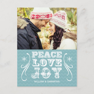 Peace Love Joy Blue Chevron Carte postale