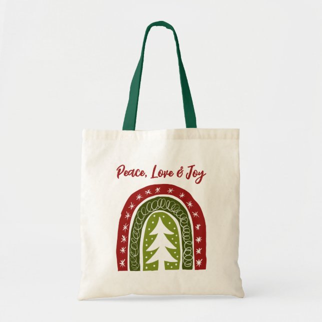 Peace love joy boho arbre de Noël design sac fourr (Devant)