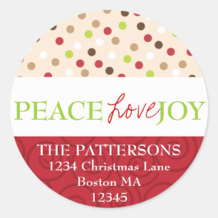 Peace Love Joy Étiquette de adresse Pois