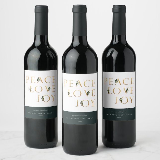 Peace Love Joy Golden Botanical Wine Étiquette (Bouteilles)