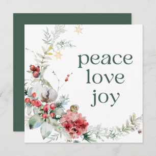 Peace Love Joy Green Carré Carte de vacances