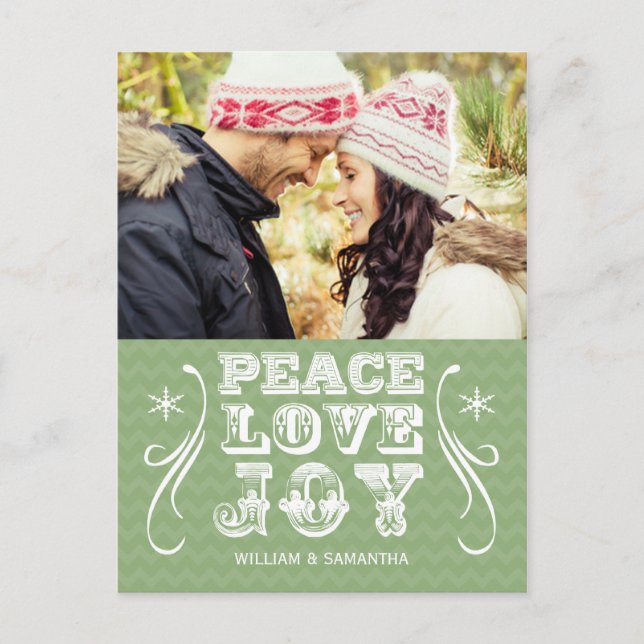 Peace Love Joy Green Chevron Carte postale (Devant)