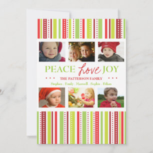 Peace Love Joy Holiday Stripes Salutation Carte ph
