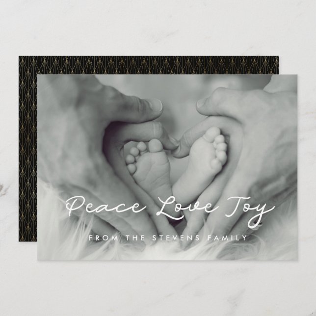 Peace Love Joy Minimalist Carte photo de vacances (Devant / Derrière)