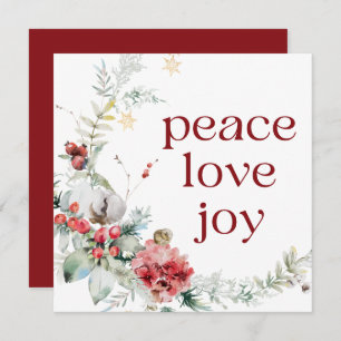 Peace Love Joy Rouge Blanc Carré Carte de vacances