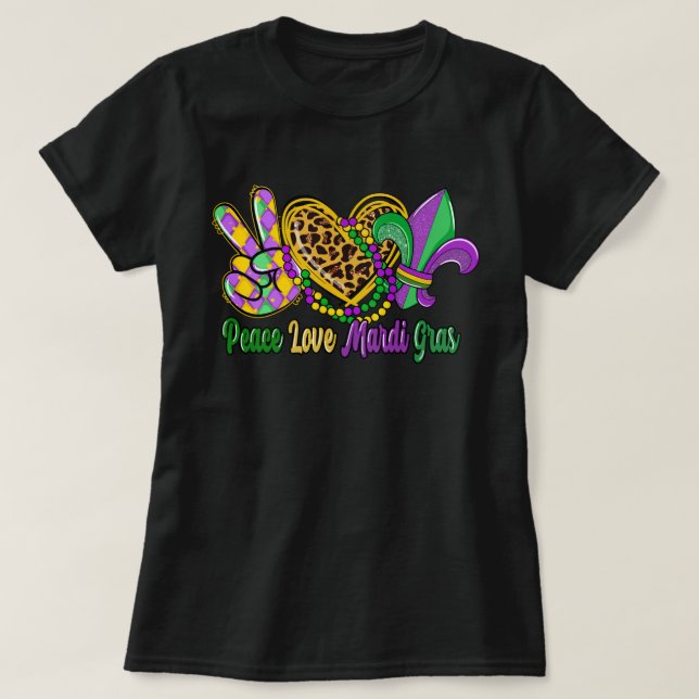 🎭 Peace Love Mardi Gras T-Shirt - Festive & Fun D (Design devant)