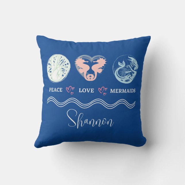 Peace Love Mermaids Coussin Carré personnalisé (Verso)