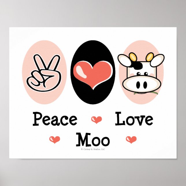 Peace Love Moo Cute Cow Poster (Devant)