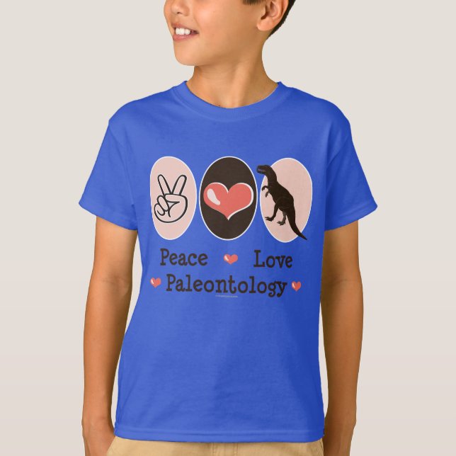 Peace Love Paléontologie Enfants Tshirt oranique (Devant)