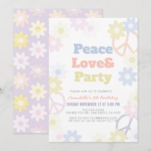 Peace Love & Party Girl Anniversaire Invitation