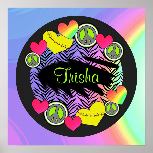 Peace Love Poster du softball Fastpitch (Devant)