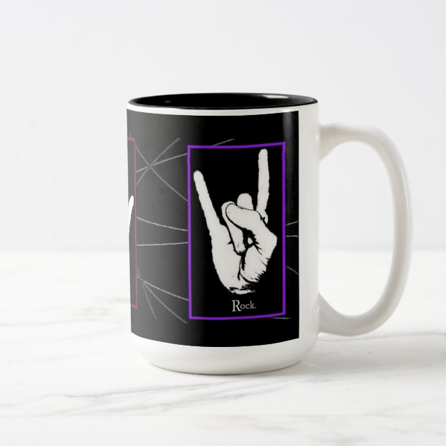 Peace Love Rock Signes Mug noir (Droit)