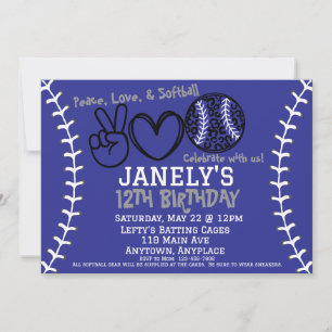 Peace Love Softball Anniversaire Invitation