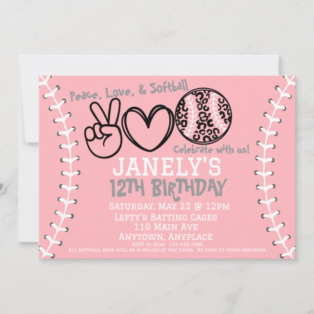 Peace Love Softball Anniversaire Invitation (Devant)