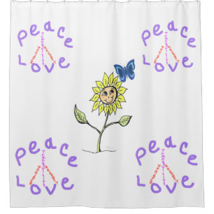 Peace Love Souriant Douche Fleur Rideau