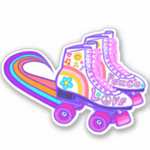 Peace Love Sticker Vintage Rainbow Roller Skate