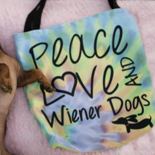 Peace Love & Wiener Dogs Tie Dye Sac fourre-tout