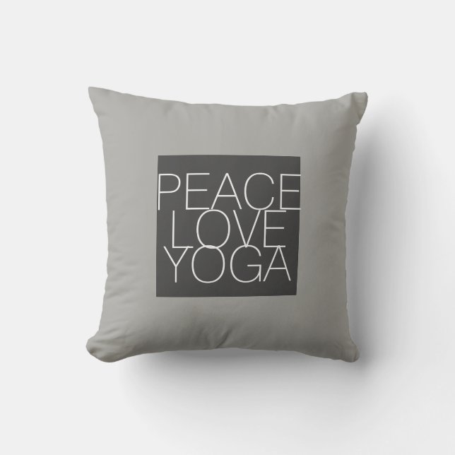 peace love yoga citation coussin sur gris (Recto)