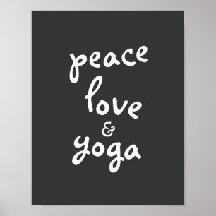 peace love yoga typographie poster gris et blanc