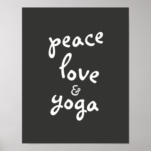 peace love yoga typographie poster gris et blanc (Devant)