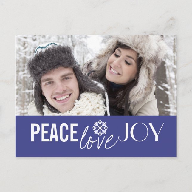 Peace Loy Joy Blue Snowflake Cartes postales (Devant)