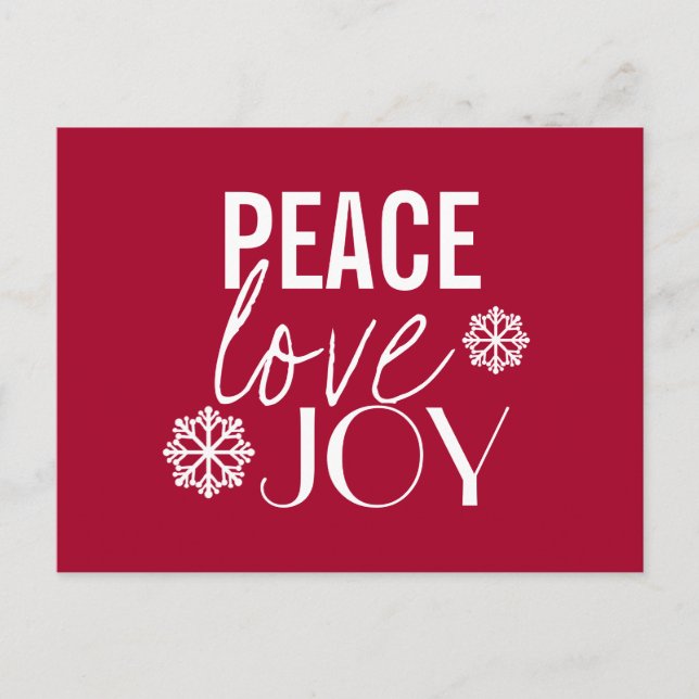 Peace Loy Joy Cartes postales pour les Fêtes du Fe (Devant)