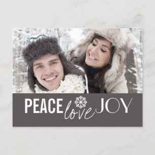 Peace Loy Joy Grey Snowflake Cartes postales