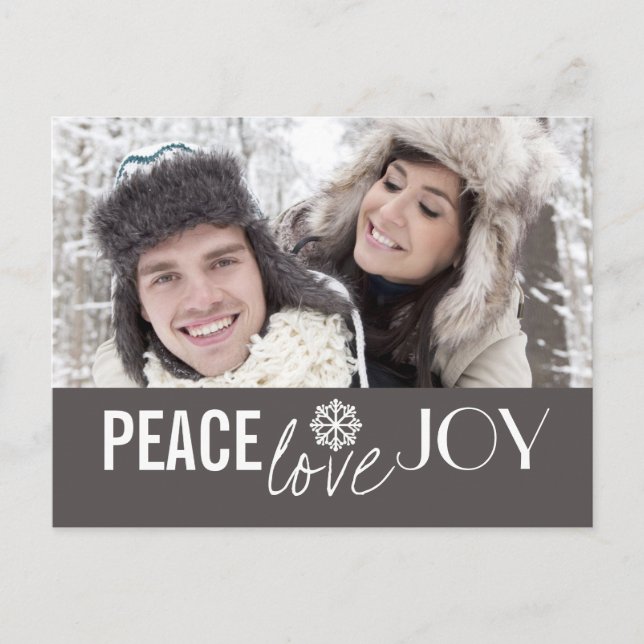 Peace Loy Joy Grey Snowflake Cartes postales (Devant)