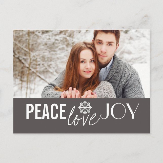 Peace Loy Joy Grey Snowflake Cartes postales (Devant)