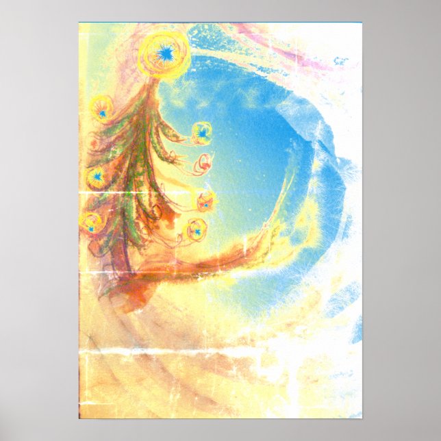 Peace Magic Christmas Tree affiche d'art bleu (Devant)