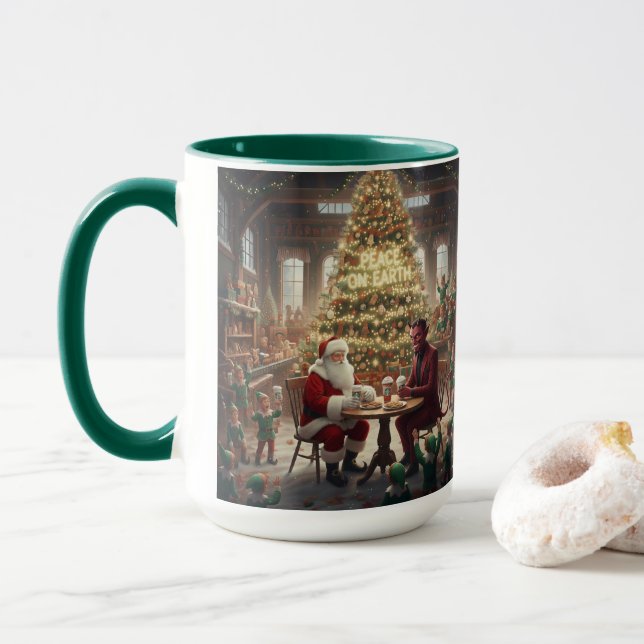 Peace on Earth Christmas Mug AI Used (Avec donut)