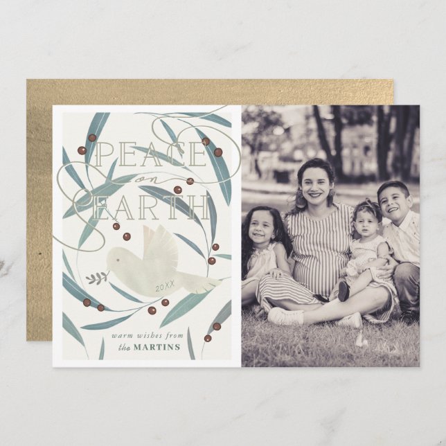 Peace on Earth Dove Cream Photo Carte de Noël (Devant / Derrière)