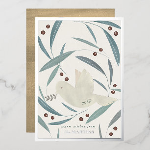 Peace on Earth Dove Cream Silver Foil Carte de vac
