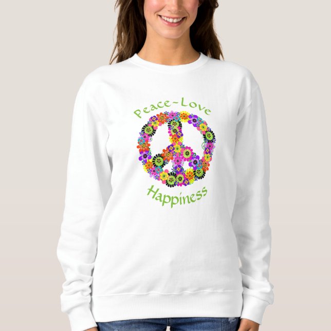 Peace Sign Love & Happiness sur le Sweatshirt blan (Devant)