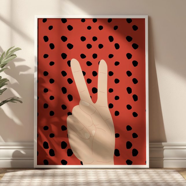 Peace Sign on Red Dotted Background Preppy Poster (Créateur téléchargé)