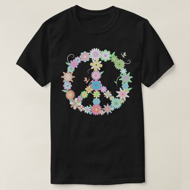 PEACE  T-shirt drôle à motif floral et déclaration (Design devant)