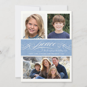 Peace Winter Blue Holiday Triple Photo Carte Plat