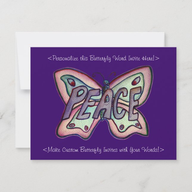 Peace Word Art Butterfly Wings Invitations personn (Devant)