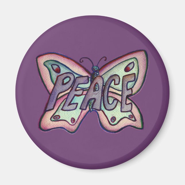 Peace Word Art Purple Papillon aile Aimant frigo (Devant)
