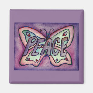 Peace Word Art Purple Papillon aile Aimant frigo